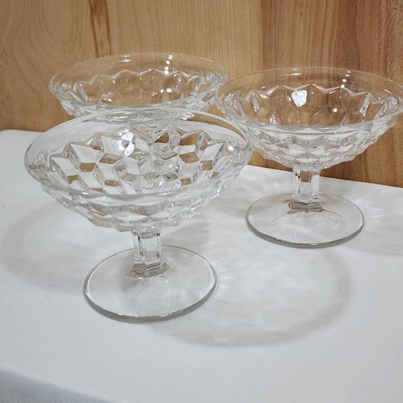 3) Vintage Fostoria American Clear Low Sherbet Coupe Glasses flared rim cubist - Picture 1 of 8